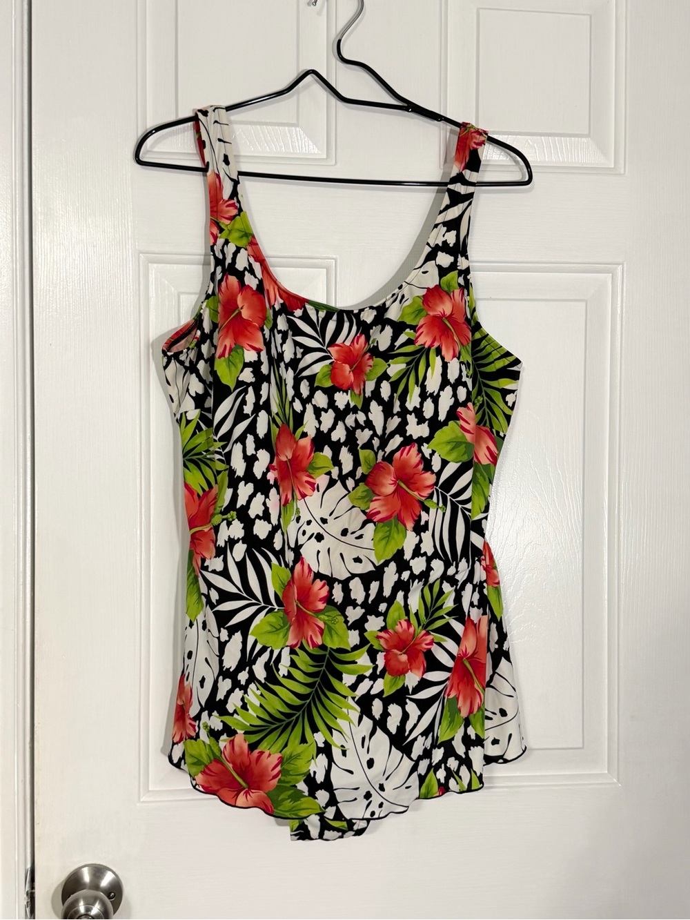 Vintage Jantzen Skirted Swimsuit Tropical Floral Ruffled Edge One Piece Size 24W